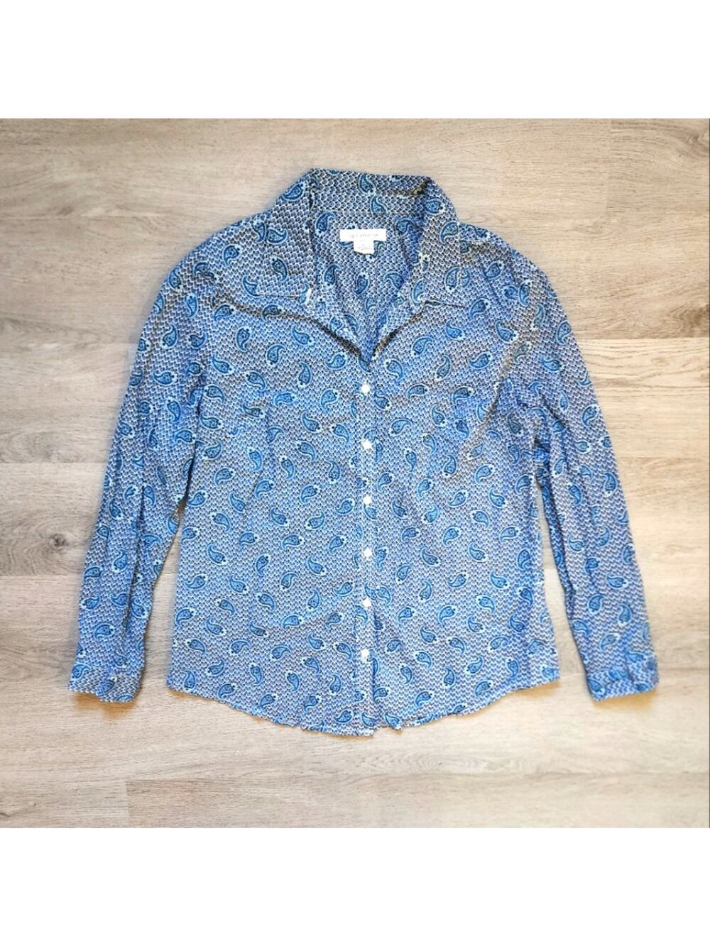 Liz Claiborne Women's Paisley Print Long Sleeve Casual Button Down Shirt Large L